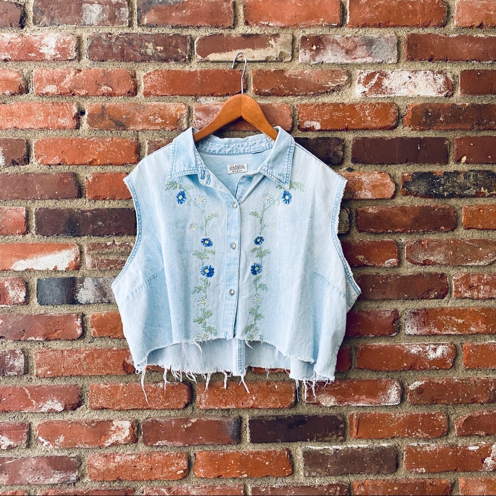 Vintage Denim Distressed Cropped Top